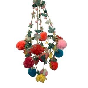 NWT GLITTERVILLE Wall Hanging Mobile with Flowers and Pom Poms NWT